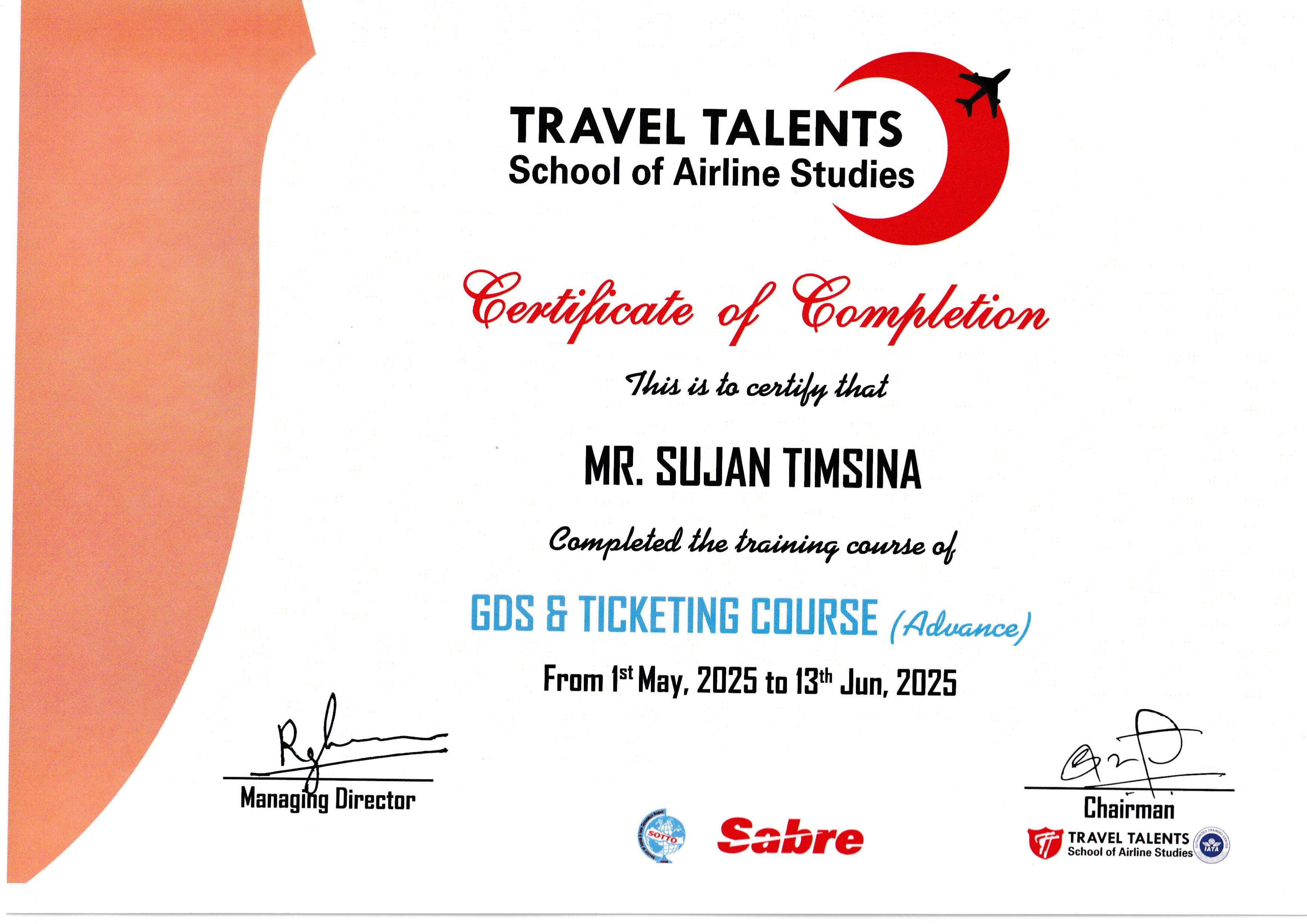 Ticketing Certificate